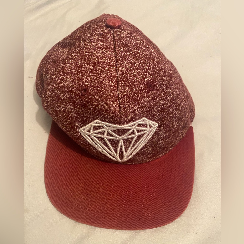 Diamond Supply Co Hat - Burgandy With Red Denim Look And Diamond Logo